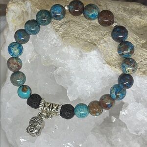 Jasper, Genuine, The Yogi Collection Stretch Bracelet with Buddha Charm